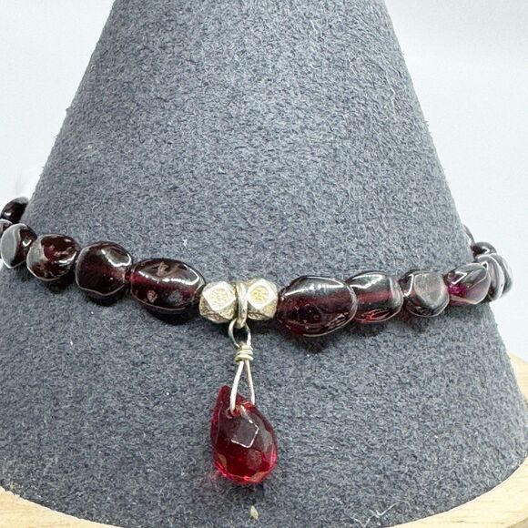 Garnet Beaded Bracelet Briolette Dangle Sterling Silver Clasp 7 1/2” Gem Stones - Picture 8 of 15